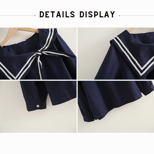 BAIMORE Teen Girls Cute Striped Sailor Collar Bow Front Long Sleeve Irregular Blouse4