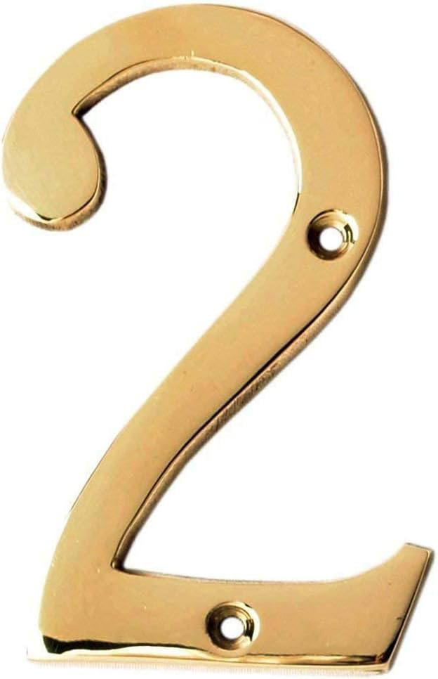 eSplanade 4" Brass House Hotel Door Number Plaque Sticky Numeric Numerical Digit 0-9 (2 (Two))