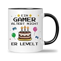 Gaming Tasse, Ein Gamer Altert Nicht Er Levelt, Gamer Geschenk für Computerspieler, Lustige Kaffeetasse Geburtstagsgeschenk für Jungen und Mädchen
