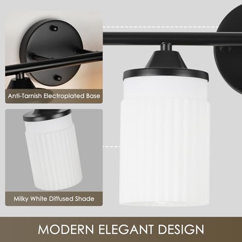 Image of Jonsi Black Bathroom Light Fixtures 4-Light Vanity Lights Modern Wall Sconce with Milk White Shade Brushed Brass Bathroom Light Fixture Over Mirror for Bedroom Hallway Kitchen