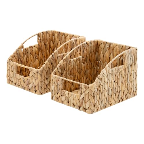 GRANNY SAYS Wicker Storage Baskets for Shelves, Trapezoid Woven Basket with Handles, Storage Wicker Baskets for Pantry, Water Hyacinth, 2-Pack