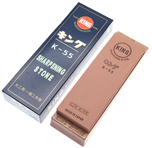 King - Piedra de afilar japonesa de grano #1000 con soporte antideslizante Whetstone Toishi para cuchillos y herramientas, fabricada en Japón, 18,5 cm x 6,2 cm x 1,5 cm