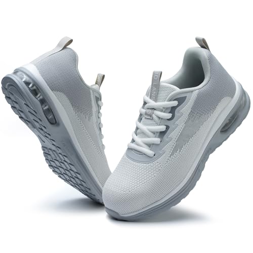 LANSNBO Steel Toe Shoes for Women Lightweight Breathable Safety Work Sneakers Non Slip Puncture Proof Utility Slip On Footwear for Industrial Construction?Hui Bai 39