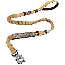 Heavy Duty Adjustable Dog Leash with Car Seat Belt, 4-5FT Power Stretch, Tactical Load Bearing Connector Quick Release/Clamp Dog Collar Army Green