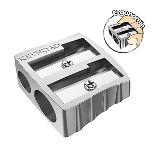 KEYROAD Ergonomischer Doppel-Anspitzer / 1 Stück/aus Aluminium/Zwei Klingen aus Stahl/von Bleistiften und Buntstiften/Blister/Für Kindergarten Vorschule und Büro Schule