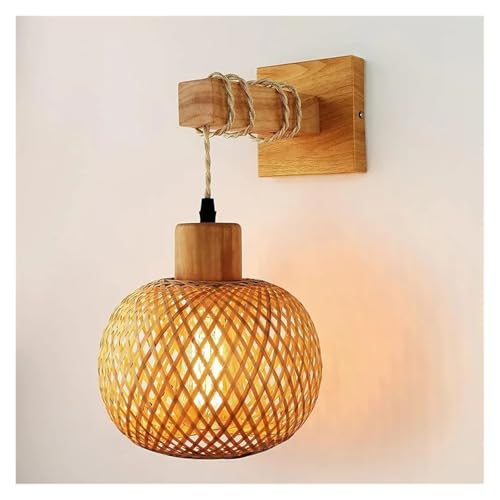 Aplique de pared de bambú y ratán natural E27 lámpara tejida a mano para salón 2