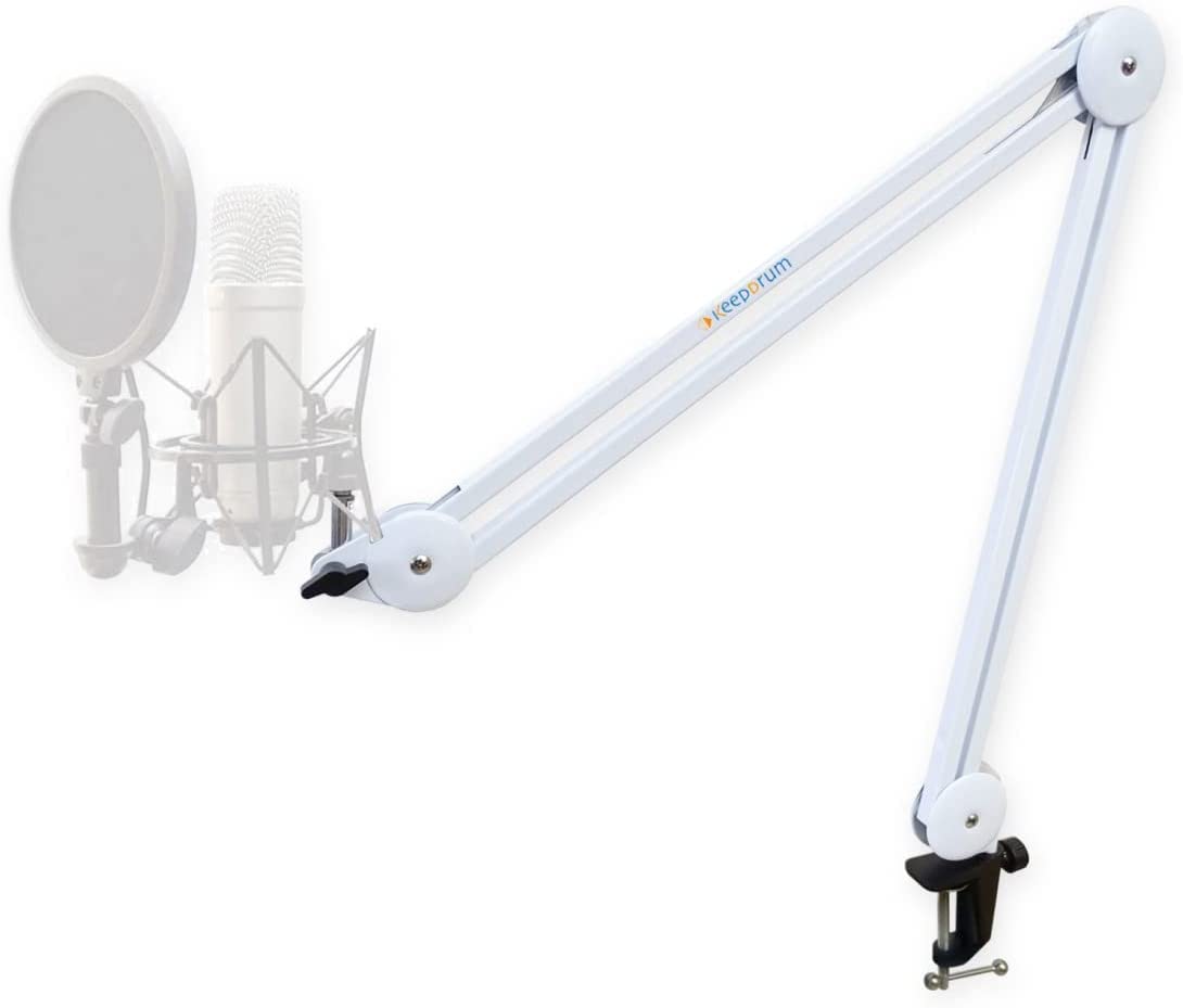keepdrum MS138 Gelenkarm-Tischstativ Weiss + MS089 Mikrofon-Spinne für G-Track AT-2020/USB+