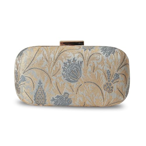 Image of THE TAN CLAN Elora Banarasi Long Clutch Purses Luxury Handbags Bag for Women - Elegant Evening Handbag, Stylish Purse with Magnetic Closure