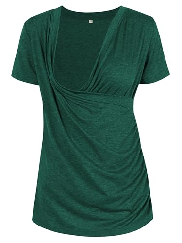 Image of Liu & Qu Womens Maternity Nursing Tops Short Sleeve Breastfeeding Shirts Heather V Neck Clothes