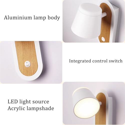 LED apliques de pared con interruptor iluminación interior giratorio sala dormitorio 4