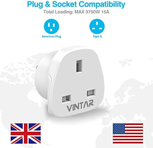 VINTAR UK to USA Plug Adaptor. Travel Socket Converter Adapter for US, Canada, Jamaica, Thailand, Mexico, Central America & Some South American Countries Type B[1-pack]