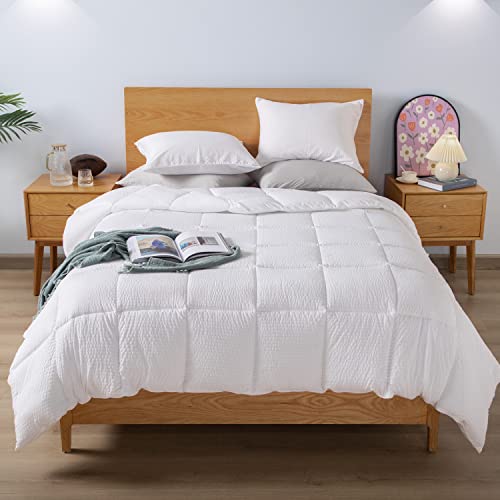 KASENTEX Winter Warmth Quilted Comforter Set Queen with 2 Pillow Shams, Cozy Soft Seersucker Bedding Set Textured, Down Alternative Fill(Full/Queen Se