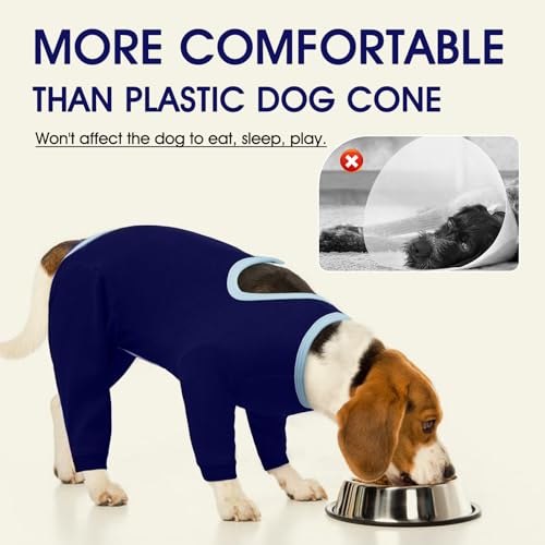 Image of IDOMIK Dog Recovery Suit After Surgery,Long Sleeve Dog Surgical Onesie for Surgery,Soft Breathable Pet Pajamas Anti Shedding,Adjustable Bodysuit Prevent Licking Wound,Cone Collar Alternative,Blue,XL