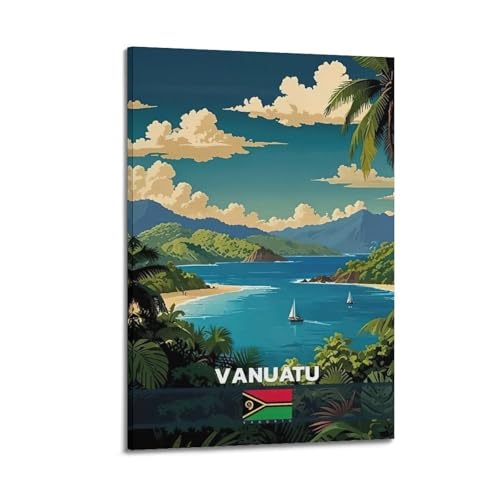 XMUXCY Toile murale vintage style paysage côtier du Vanuatu - Affiche d'œuvre d'art moderne pour chambre à coucher et bureau - 30 x 45 cm