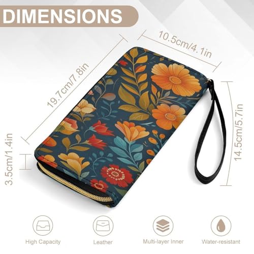 Floral Pattern Women's Wallet Wristlet Zipper Purse with Hand Strap Travel Credit Card Holder for Daily Use Gifts2