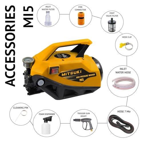 Mitsuki High Pressure Washer MI5-2500W/180 Bar - Induction Motor - Max Flow 10L/Min - with Foam Can (Car, Bike, Floor, Roof Etc Cleaning)