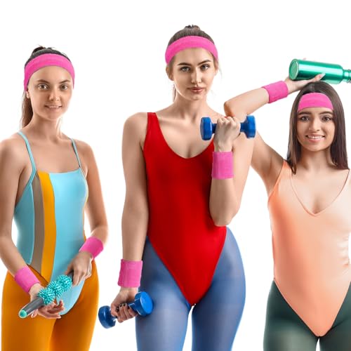 Image of Neon Sweatbands and Wristbands Bulk, Cotton Sports Headbands for Team Spirit, School Field Day, 80s 90s Party, Soccer Fan Accessories, Gym, Cheer and Group Events