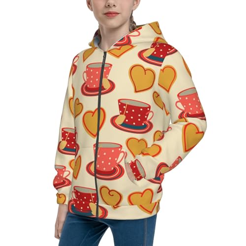 Cups of Tea Kid Hoodies Boys Zip Up Sweatshirts Girls Pullover with Pocket