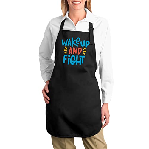 Tablier cuisine noir premium avec message de motivation Wake Up and Fight