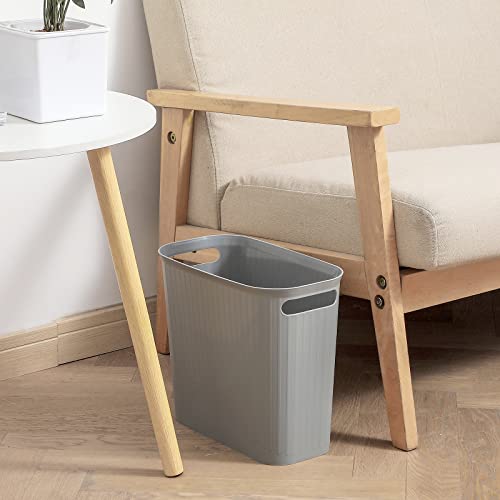 Image of rejomiik Small Trash Can, 3.5 Gallon Garbage Can, Slim Waste Basket, Plastic Trash Bin Container with Handles for Bathroom, Bedroom, Home, Office, Dorm Room, Kitchen, Rectangular, Gray, 1 - Pack
