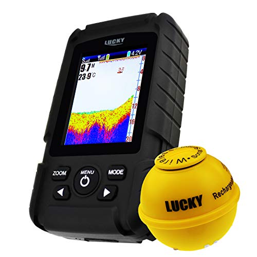 LUCKY Inalámbrico Recargable Sonar Pescado Descubridor Ligero Señuelo Sensor Localizador de Peces 45m (147pies) Profundidad Capacidad 100m(328pies) Operacional Distancia Agua Dulce, Sal Agua