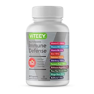 11 in 1 Multivitamin Immune Defense Supplement – Immune Booster Capsules for Adults – Vitamin C, Vitamin D3, Vitamin B6, Zinc, Elderberry, Echinacea, Turmeric, Rose-HIPS, Selenium, BioPerine, Ginger