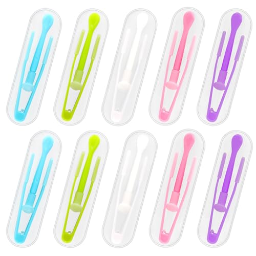 10 Pack Colorful Contact Lens Remover Tool Case Set Portable Tweezer Stick with Soft Tip Insert Set for Hard Soft Lenses