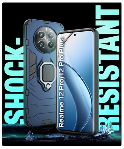 Image of WOW IMAGINE Shock Proof Back Case Mobile Cover for Realme 12 Pro 5G | Realme 12 Pro Plus 5G | P1 Pro 5G | Back Cover Case (Tough Armor | Hybrid PC + TPU | Ring Holder & in-Built Kickstand | Blue)