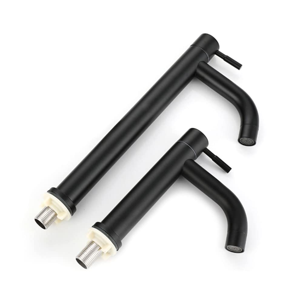 Grifo para lavabo de baño, grifo de lavabo frío individual de acero inoxidable, diseño retro elegante, negro mate negro mate para baño, inodoro (S)