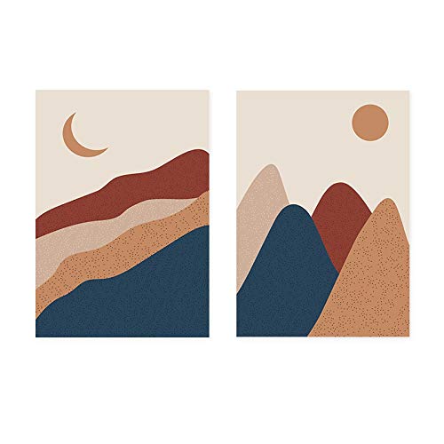 Toile paysage abstrait boho chic 60x90cm lot de 2 affiches murales modernes sans cadre pour salon