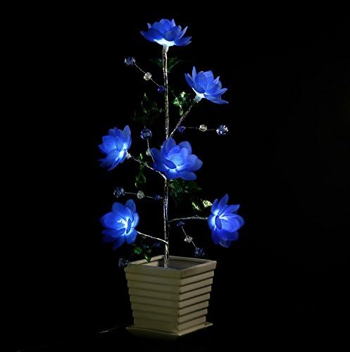 Elfe Decor LED Crystal Night Light, Sparkly Flower Lamp Bonsai Light with Flower Pot, USB Power Output Romantic Flower Night Light (Blue, 20 Inch)