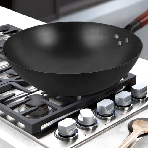 Wok tradicional de hierro con mango de madera 10 pulg. miniatura 3