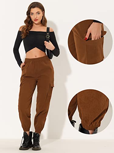 Allegra K Cargo Jogger For Women's Corduroy Pants Elastic Waist Trousers Medium Brown #TOP1