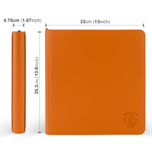 Image of 12 Pockets Trading Card Zipper Binder for 720 Cards| Secure Side Loading Pockets | Trading Card Album Folder | Compatible with YuGiOh, MTG (Orange 12)