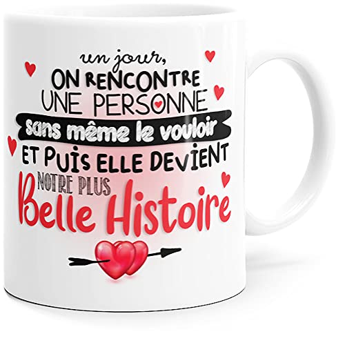 Mug Amour Belle Histoire Tasse Message Humour drôle Idée Cadeau Original pour Ami Couple Amoureux Collègue Mari Femme Homme Fiancé Copain Copine Anniversaire St Valentin Noël. Souriez dès le Réveil.