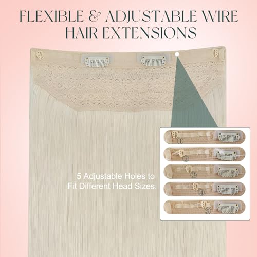 Image of Easyouth Invisible Wire Hair Extensions Blonde Wire Hair Extensions Human Hair White Blonde Easy to Put on Fish Line Hair Extension Real Human Hair for Short Straight Hair 12 Inch 70g