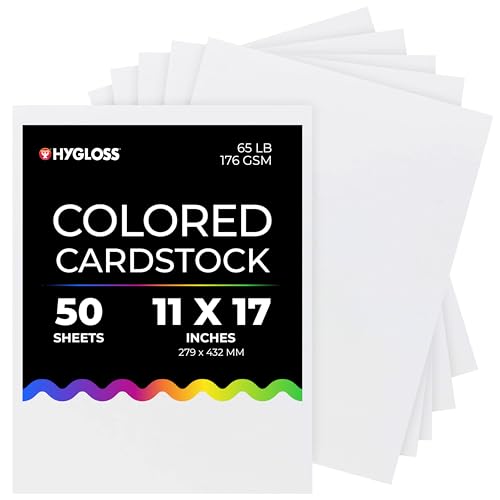 Hygloss White Cardstock - 11x17-Inch, 50 Sheets, 65 lb/ 176 gsm, Fade-Resistant, Acid-Free Color Card Stock Paper