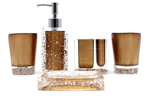 Hot San Resin 5 Pieces Bathroom Accessory Set - Ice Crystal In Gold Design Ensemble,Bathroom Vanities,Home Decor