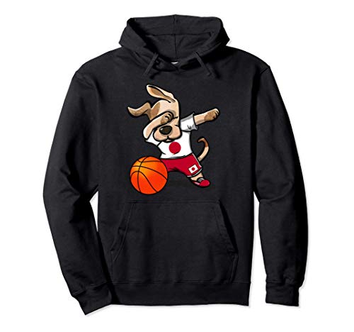 Funny Dabbing Dog Japan Basketball - Japanese Flag Sport Pullover Hoodie, Black