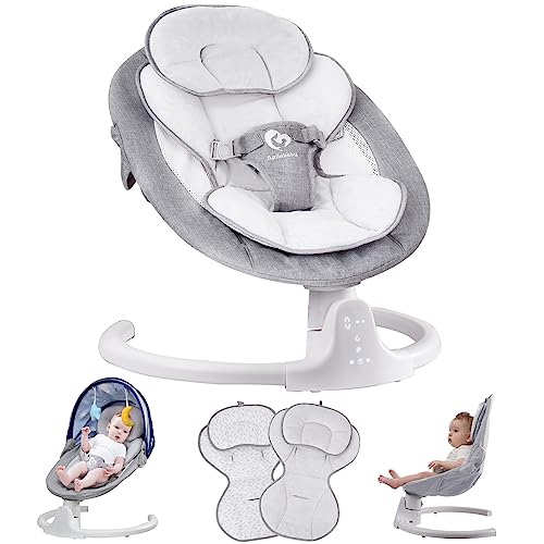 Image of Bluetooth Baby Swing for Infants, Compact & Portable Baby Rocker, 3 Seat Positions, 5 Swing Speed, 10 Lullabies, Remote Control, USB Plug-in Power, Reversible Cushion for All Seasons