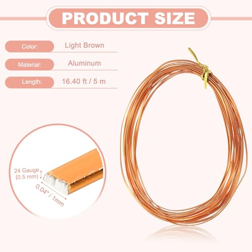 Image of uxcell 1 Rolls 24 Gauge Flat Aluminum Wire, 16.40 ft Soft Craft Wire for Flower Bonsai Crafts Carving DIY Bezel Sculpting Gem Metal Wrap, Light Brown