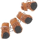 GALPADA 4個入りプラッシュ犬用スノーブーツ 滑り止め冬季ペットシューズ 屋外用肉球保護暖かいドッグフットウェア ブラウン