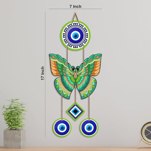 Image of Artvibes Green Butterfly Evil Eye Wall Hanging for Home Entrance | Lucky Charm MDF Wall Decor | Decorative Vastu Art for Living Room | Bedroom | Office & Main Door | Gift Item (WH 8584N)
