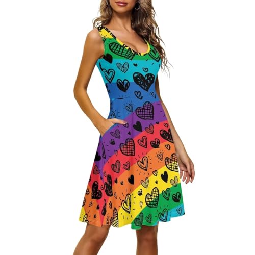 Image of TOADDITDO Women's Sleeveless O Neck Beach A-Line Party Coctail Tank Dresses Flared Sundress