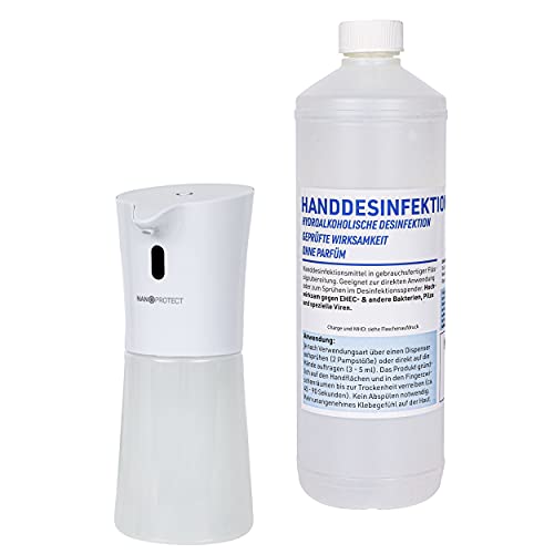 Nanoprotect Automatischer Desinfektionsspender + 1 Liter Handdesinfektion | Berührungslos mit Infrarot Sensor | 500 ml…