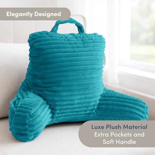 Image of Nestl Reading Pillow for Kids & Teens with Shredded Memory Foam, Luxe Cut Plush Backrest Pillows for Reading and Gaming, for use on Couch, Bed, Floor, Adjustable Support with Washable Cover Teal