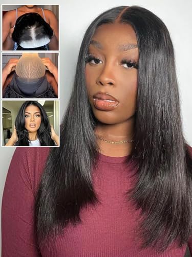 Image of ISEE Straight Glueless Wigs Human Hair 7x5 Layered Wig For Women 24 Inch
