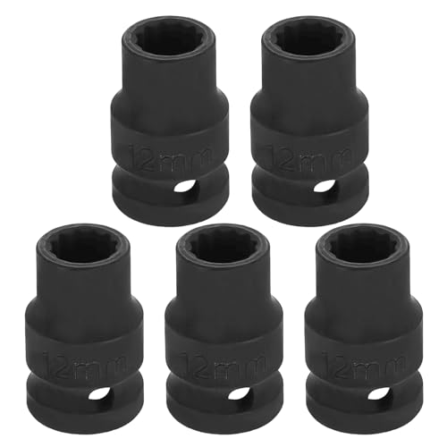 Image of HARFINGTON 5pcs 1 /2 inch Drive x 12mm Shallow Impact Socket 12-Point Metric CR-V Steel Spindle Nut Impact Flip Sleeve for Home Auto Nuts Bolts Repair
