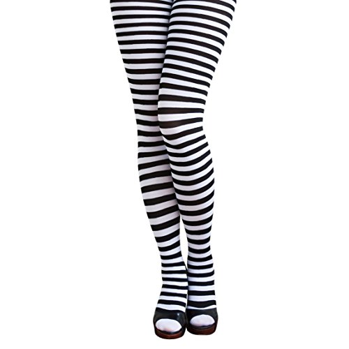 Oblique Unique® Sexy Ringel Strumpfhose - Schwarz Weiß Gestreift