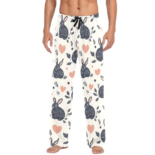 Cute Rabbit Black Heart Men's Pajama Pants Lightweight Sleepwear Bottom Lounge Pants2